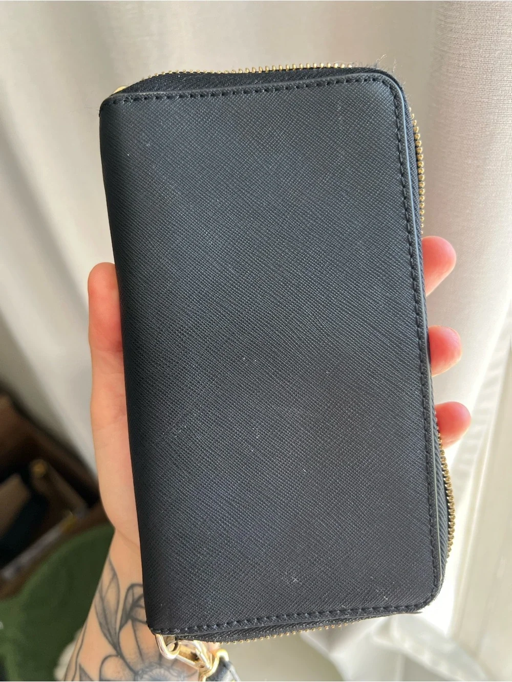Michael Kors Black Saffiano Zip Wallet with Gold Logo